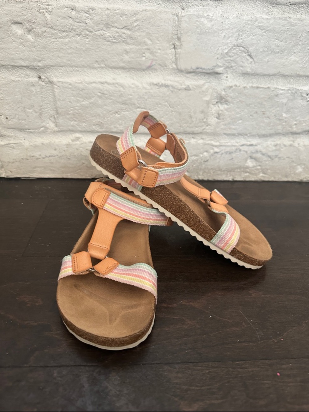 Cat & Jack Peach Strappy Sandals with Pastel Stripe Accents